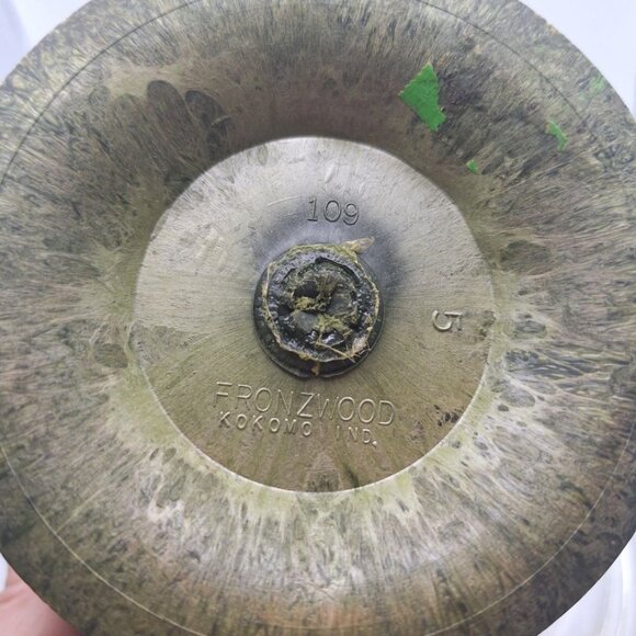 Fronzwood Kokomo Bowl Glass Lid Green Composite Vintage Art Mid Century Modern - Picture 6 of 8